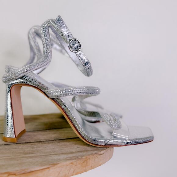 Antonio Melani Ninna Rhinestone Snake Heels Reputation Eras Bling Silver Sz 6.5 - Picture 2 of 10
